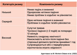 Таблиця 1. Категорії ризику падінь